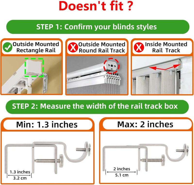 INSFITY Outside Mounted Blinds Curtain Rod Bracket (Only Fit for 1.3-2 inches Rectangle Headrail) No Drill No Tools Required (Patent Depending) - Image 3